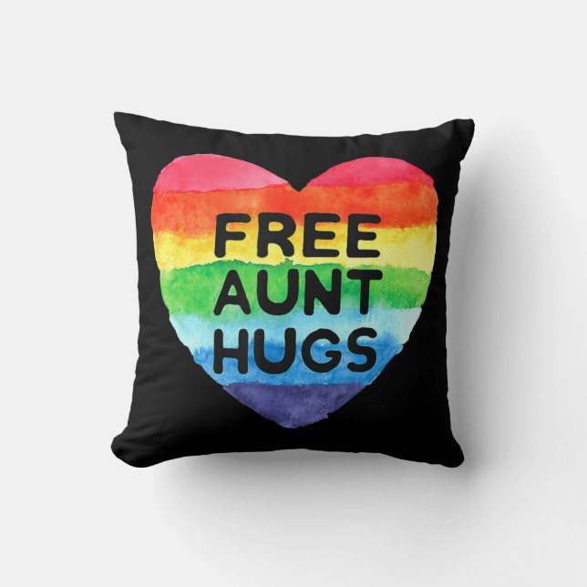 Free Aunt Hugs LGBT Flag Pride Awareness Month Rai Throw Pillow (Front)