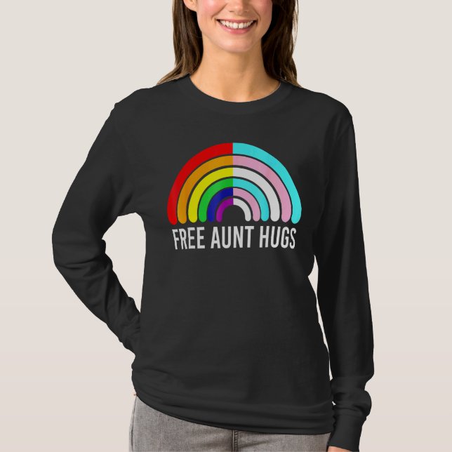 Free Aunt Hugs Rainbow Transgender Flag Lgbtq Gay  T-Shirt (Front)