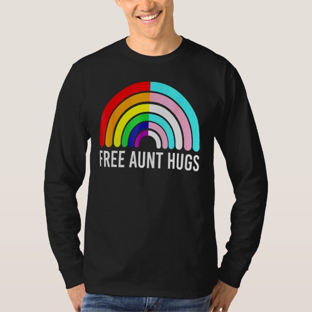 Free Aunt Hugs Rainbow Transgender Flag Lgbtq Gay  T-Shirt (Front)