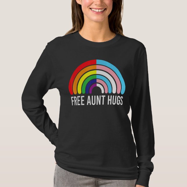 Free Aunt Hugs Rainbow Transgender Flag Lgbtq Gay  T-Shirt (Front)