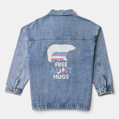 Free Aunt Hugs Transgender Rainbow Bear LGBT Pride Denim Jacket