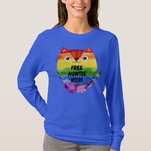 Free Auntie Hugs Pride LGBTQ Flag Cat  T_Shirt