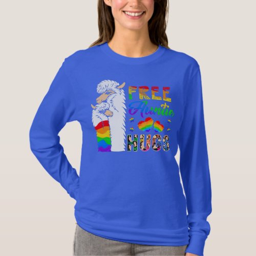 Free Auntie Hugs Two Llamas Proud LGBT Supporter T_Shirt