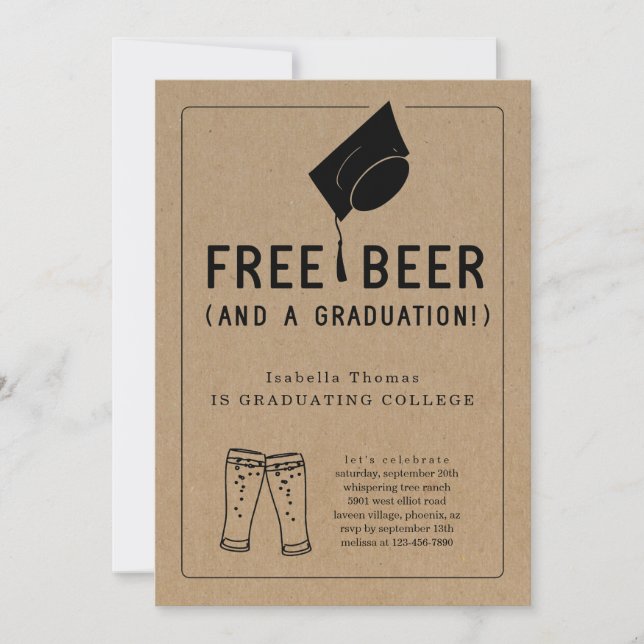 Free Beer Funny 2025 Graduation Party Invitation (Front)