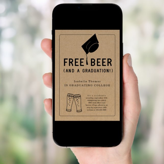 Free Beer Funny 2026 Graduation Party Invitation (Front Digital)