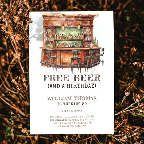 Free Beer Funny Adult Birthday Any Age Invitation