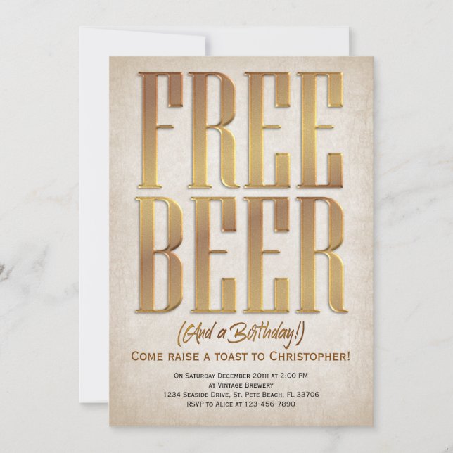 Free Beer Funny Birthday Invitation (Front)