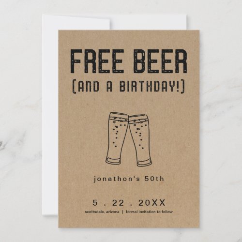 Free Beer Funny Birthday Save the Date Card