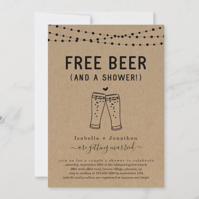 Free Beer Funny Couple's Bridal Wedding Shower Invitation (Front)