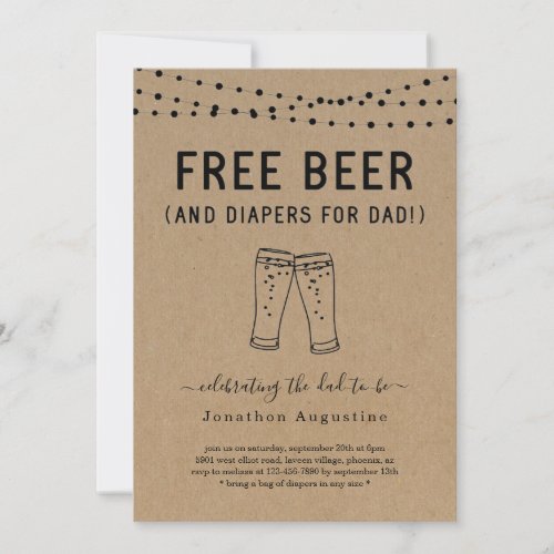 Free Beer Funny Diaper Party Invitation - Free Beer (And Diapers for Dad!)  Funny invitation wording for a fun Diaper Party.  The beer toast artwork is hand-drawn on a wonderfully rustic kraft background.

Coordinating RSVP, Details, Registry, Thank You cards and other items are available in the 'Rustic Brewery Line Art' Collection within my store.
