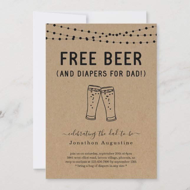 Free Beer Funny Diaper Party Invitation (Front)