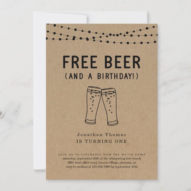 Free Beer Funny Girl Boy First 1st Birthday Party Invitation (Front)