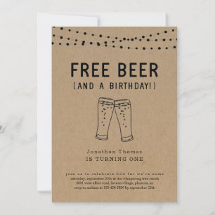 Free Beer Funny Girl Boy First 1st Birthday Party Invitation