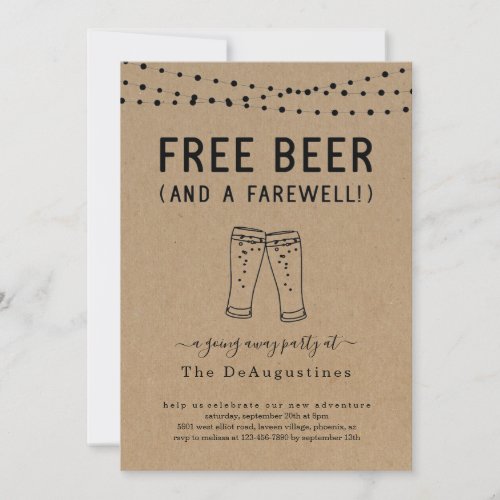 Free Beer Funny Going Away Party Invitation - Free Beer (And a Farewell!)  Funny invitation wording for a fun going away party.  The beer toast artwork is hand-drawn on a wonderfully rustic kraft background.

Coordinating RSVP, Details, Registry, Thank You cards and other items are available in the 'Rustic Brewery Line Art' Collection within my store.