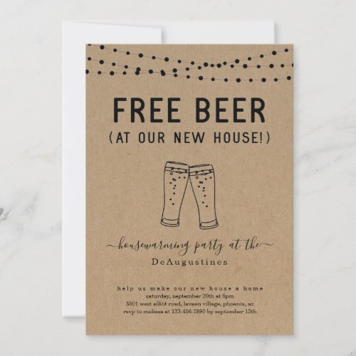 Free Beer Funny Housewarming Party Invitation - Free Beer (At Our New Home!)  Funny invitation wording for a fun housewarming party.  The beer toast artwork is hand-drawn on a wonderfully rustic kraft background.

Coordinating RSVP, Details, Registry, Thank You cards and other items are available in the 'Rustic Brewery Line Art' Collection within my store.
