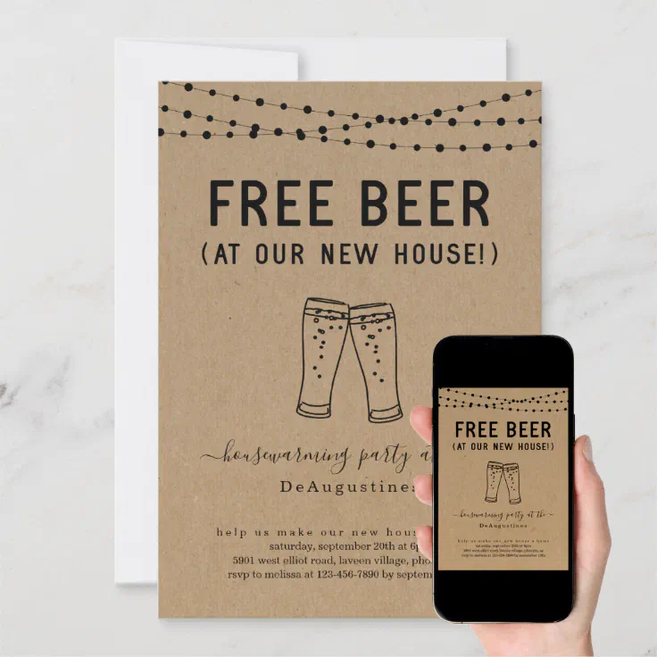Free Beer Funny Housewarming Party Invitation | Zazzle