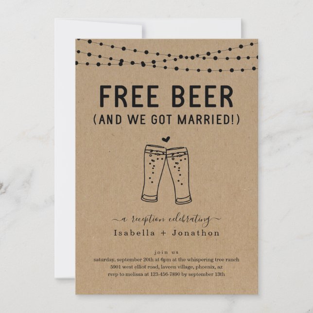 Free Beer Funny Reception Only Invitation (Front)