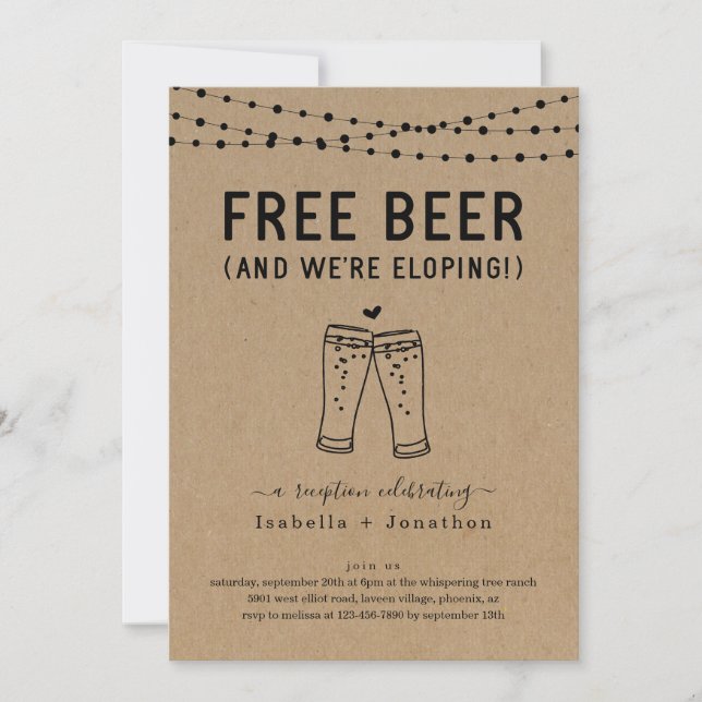 Free Beer Funny Reception Only Invitation (Front)