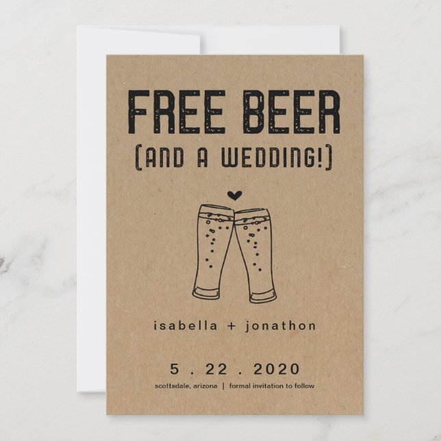 Free Beer Funny Save the Date Card (Front)