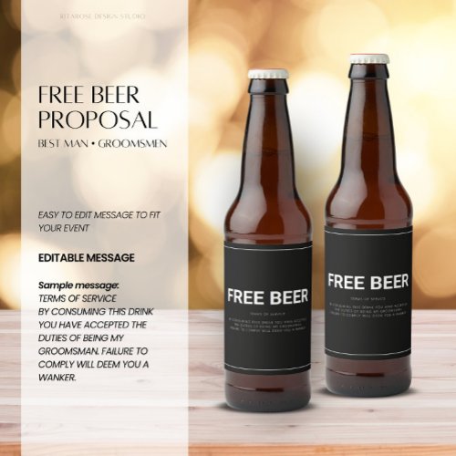 Free Beer Groomsman Proposal Beer Bottle Label