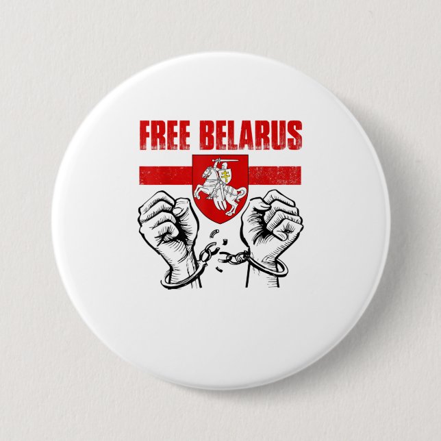 FREE BELARUS Pogonya Belarus Flag White Red Whi Button (Front)