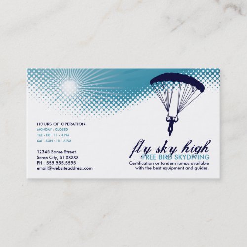 free bird skydiving business card