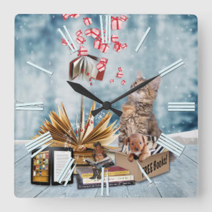 Free Books for Christmas Square Wall Clock