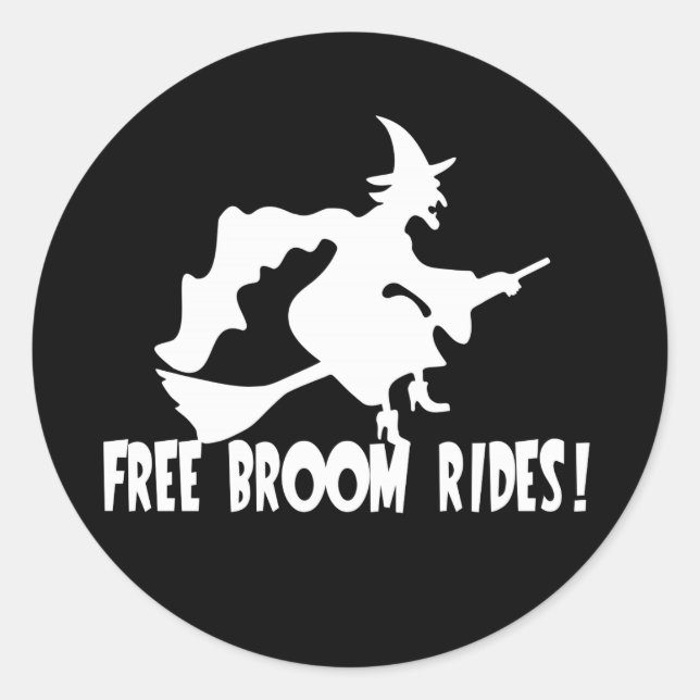Free Broom Rides Funny Witch Classic Round Sticker (Front)