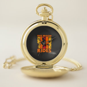 Free Broom Rides Halloween Flying Witch Ghost Bats Pocket Watch