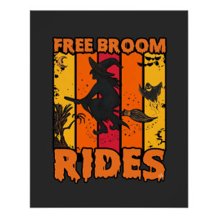 Free Broom Rides Halloween Flying Witch Ghost Bats Poster