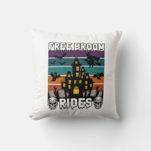 Free Broom Rides Halloween Haunted House Witch Sku Throw Pillow