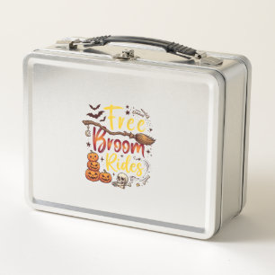 Free Broom Rides Halloween Pumpkins Skull Bats Bon Metal Lunch Box