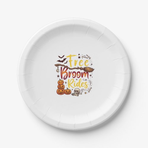 Free Broom Rides Halloween Pumpkins Skull Bats Bon Paper Plates
