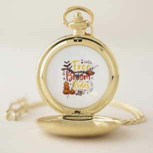 Free Broom Rides Halloween Pumpkins Skull Bats Bon Pocket Watch