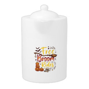 Free Broom Rides Halloween Pumpkins Skull Bats Bon Teapot