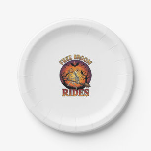 Free Broom Rides Halloween Skeleton Pumpkin Black Paper Plates