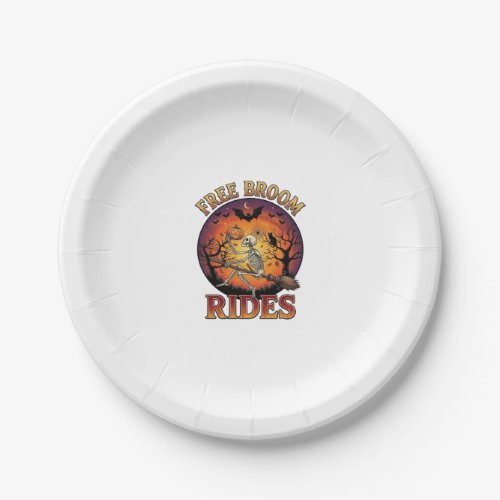 Free Broom Rides Halloween Skeleton Pumpkin Black  Paper Plates