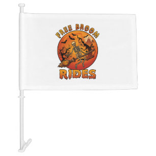 Free Broom Rides Halloween Skeleton Pumpkin Orange Car Flag