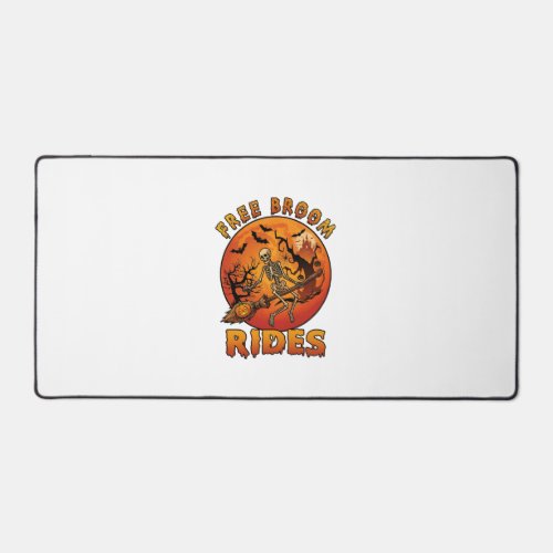 Free Broom Rides Halloween Skeleton Pumpkin Orange Desk Mat