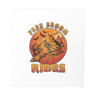 Free Broom Rides Halloween Skeleton Pumpkin Orange Notepad
