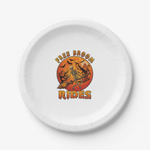 Free Broom Rides Halloween Skeleton Pumpkin Orange Paper Plates