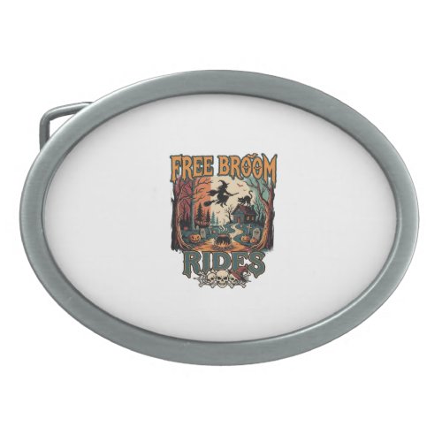Free Broom Rides Halloween Witch Cat Skulls_1 Belt Buckle