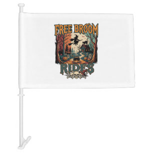 Free Broom Rides Halloween Witch Cat Skulls_1 Car Flag