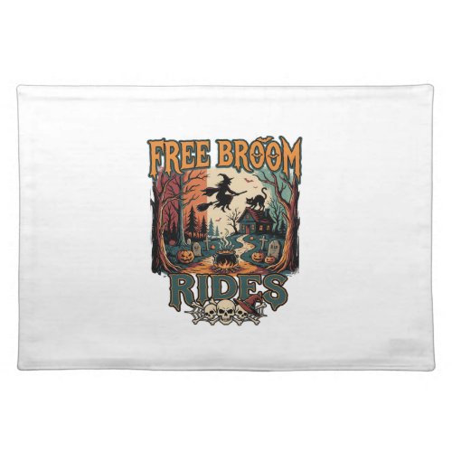 Free Broom Rides Halloween Witch Cat Skulls_1 Cloth Placemat