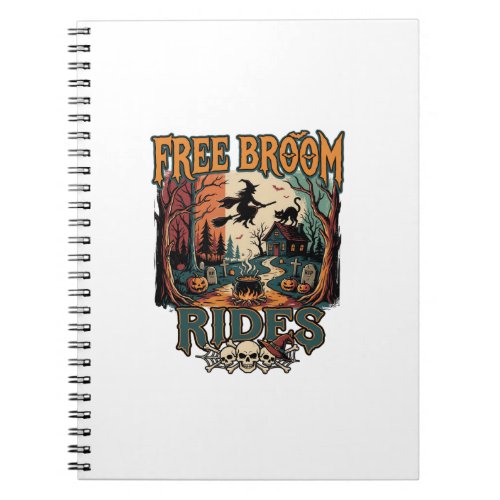 Free Broom Rides Halloween Witch Cat Skulls_1 Notebook