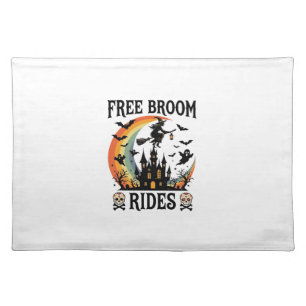 Free Broom Rides Halloween Witch Haunted Castle Sk Cloth Placemat