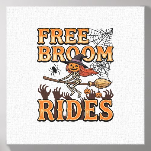 Free Broom Rides Halloween Witch Skeleton Design_1 Canvas Photo Tile