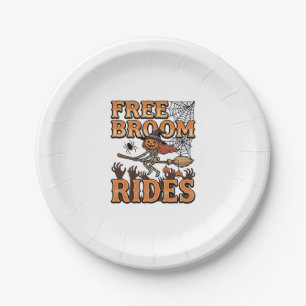 Free Broom Rides Halloween Witch Skeleton Design_1 Paper Plates
