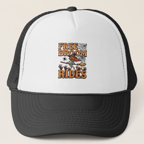 Free Broom Rides Halloween Witch Skeleton Design_1 Trucker Hat