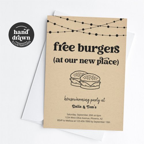 Free Burgers Funny Housewarming Party Invitation